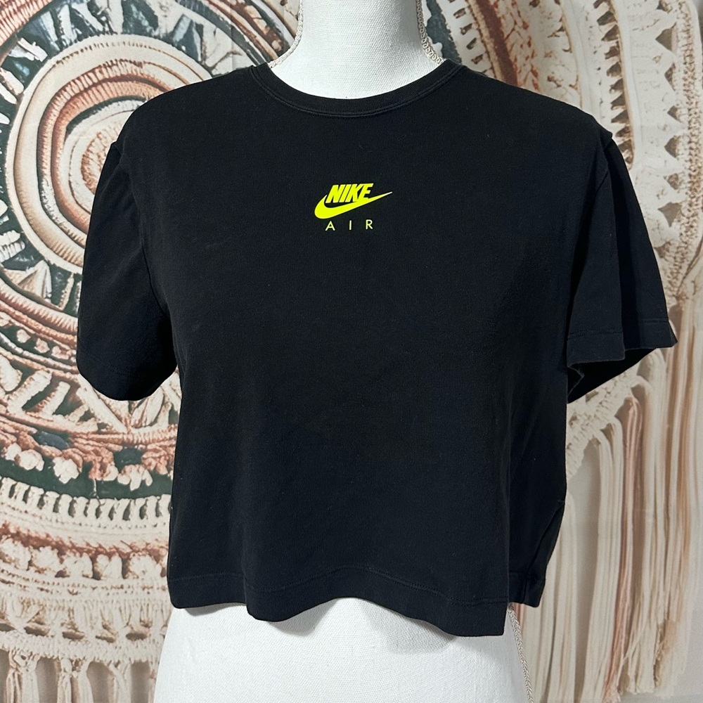 Cropped Nike Air Black Tee with Neon Yellow Logo